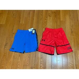 Boys Under Armour Shorts Bundle 2pk Blue Camo Red SC30 Basketball Youth Medium